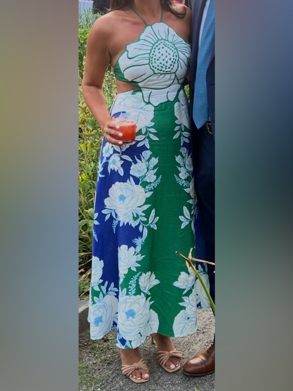 Farm Rio, Floral Halter Maxi Dress in Green & Blue
